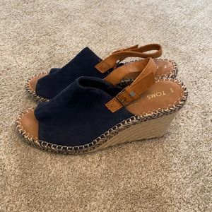 Toms Monica Suede Espadrille Wedge Navy Size 11 W